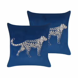 Set of 2 Velvet Cushions Animal Motif 45 x 45 cm Navy Blue MARULA