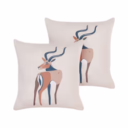 Set of 2 Decorative Pillows Antelope Motif 45 x 45 cm Beige ABAL