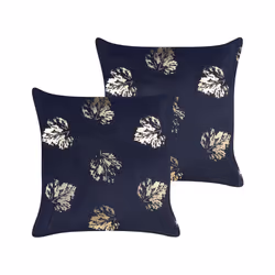 Set of 2 Velvet Cushions Leaf Pattern 45 x 45 cm Black GOLDENROD