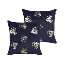 Set of 2 Velvet Cushions Leaf Pattern 45 x 45 cm Black GOLDENROD