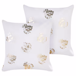 Set of 2 Decorative Cushions GOLDENROD Velvet 45 x 45 cm White Plant Pattern