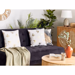 Set of 2 Decorative Cushions GOLDENROD Velvet 45 x 45 cm White Plant Pattern