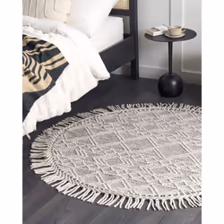 Round Wool Area Rug  140 cm Grey and Off-White BULDAN