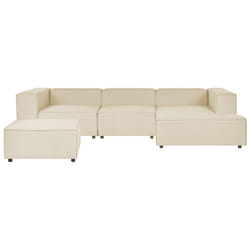 Modular Corner Sofa APRICA Faux Linen Beige with Ottoman 3 Seater Left Hand