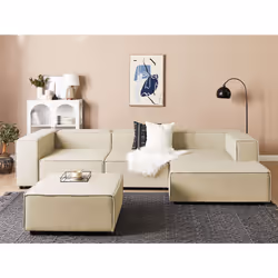Modular Corner Sofa APRICA Faux Linen Beige with Ottoman 3 Seater Left Hand