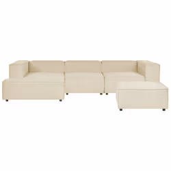 Modular Corner Sofa APRICA Faux Linen Beige with Ottoman 3 Seater Right Hand