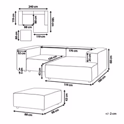 Modular Corner Sofa APRICA Faux Linen Beige with Ottoman 2 Seater Left Hand