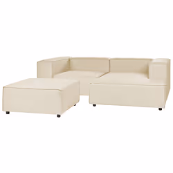 Modular Corner Sofa APRICA Faux Linen Beige with Ottoman 2 Seater Left Hand