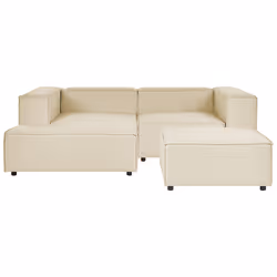 Modular Corner Sofa APRICA Faux Linen Beige with Ottoman 2 Seater Right Hand