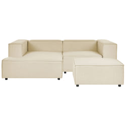 Modular Corner Sofa APRICA Faux Linen Beige with Ottoman 2 Seater Right Hand