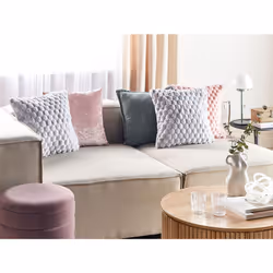 Set of 2 Decorative Cushions PURSLANE Faux Fur 43 x 43 cm Light Grey Geometric Pattern