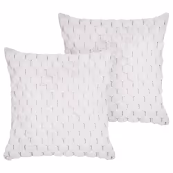 Set of 2 Decorative Cushions PURSLANE Faux Fur 43 x 43 cm White Geometric Pattern