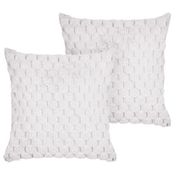 Set of 2 Decorative Cushions PURSLANE Faux Fur 43 x 43 cm White Geometric Pattern