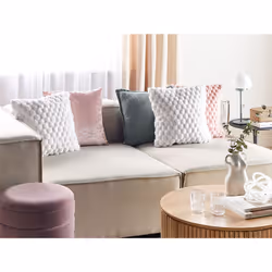 Set of 2 Decorative Cushions PURSLANE Faux Fur 43 x 43 cm White Geometric Pattern