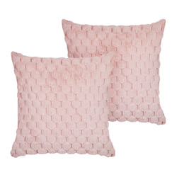 Set of 2 Decorative Cushions PURSLANE Faux Fur 43 x 43 cm Pastel Pink Geometric Pattern
