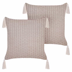 Set of 2 Decorative Cushions HAKONE 42 x 42 cm Taupe Geometric Pattern