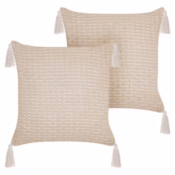 Set of 2 Decorative Cushions HAKONE 42 x 42 cm Light Beige Geometric Pattern