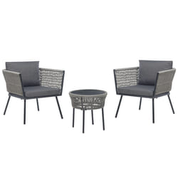 Bistro Set with Cushions GARGANO PE Rattan Grey