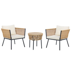 Bistro Set with Cushions GARGANO PE Rattan Natural