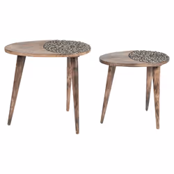 Set of 2 Side Tables KHETUA Mango Wood Brown