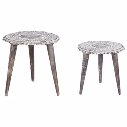 Set of 2 Side Tables ADRO Mango Wood Off-White