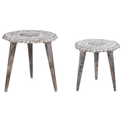 Set of 2 Side Tables ADRO Mango Wood Off-White