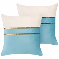 Set of 2 Decorative Cushions ALLIUM Velvet 45 x 45 cm Blue Striped