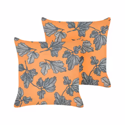 Set of 2 Cushions Leaf Motif 45 x 45 cm Orange and Black SPIREA