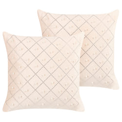 Set of 2 Decorative Cushions YARROW Velvet 45 x 45 cm Beige Geometric Pattern