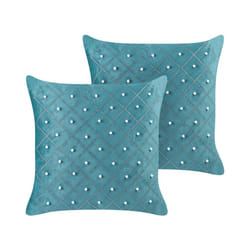 Set of 2 Velvet Cushions 45 x 45 cm Teal YARROW