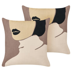 Set of 2 Decorative Cushions SILPHIUM Cotton 45 x 45 cm Brown Abstract Pattern