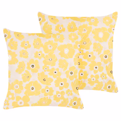 Set of 2 Decorative Cushions TRITELEIA Velvet 45 x 45 cm Yellow Floral Pattern