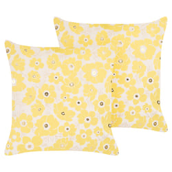 Set of 2 Decorative Cushions TRITELEIA Velvet 45 x 45 cm Yellow Floral Pattern