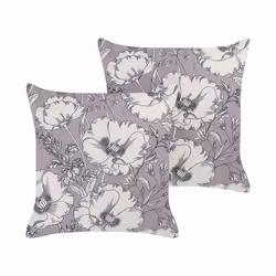 Set of 2 Decorative Cushions Floral Pattern 45 x 45 cm Grey and Off-White SOPHORA