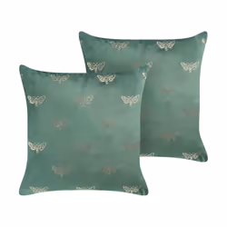 Set of 2 Velvet Cushions Butterfly Pattern 45 x 45 cm Green YUZURI