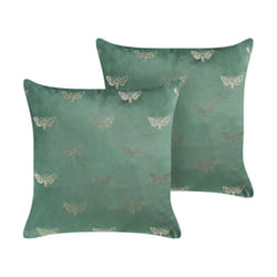 Set of 2 Velvet Cushions Butterfly Pattern 45 x 45 cm Green YUZURI