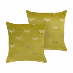 Set of 2 Velvet Cushions Butterfly Pattern 45 x 45 cm Light Green YUZURI