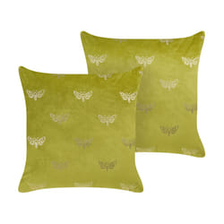 Set of 2 Velvet Cushions Butterfly Pattern 45 x 45 cm Light Green YUZURI