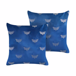 Set of 2 Velvet Cushions Butterfly Pattern 45 x 45 cm Blue YUZURI
