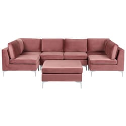 Modular U-Shape Sofa EVJA Velvet Pink with Ottoman 6 Seater
