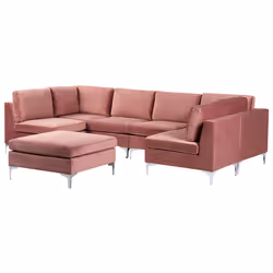 Modular U-Shape Sofa EVJA Velvet Pink with Ottoman 6 Seater