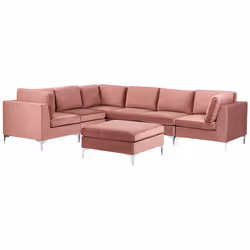 Modular Corner Sofa EVJA Velvet Pink with Ottoman 6 Seater Right Hand