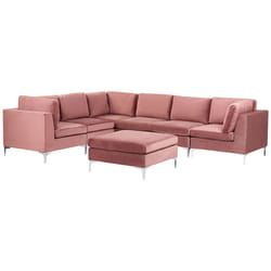 Modular Corner Sofa EVJA Velvet Pink with Ottoman 6 Seater Right Hand