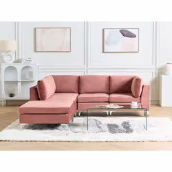 Modular Corner Sofa EVJA Velvet Pink with Ottoman 4 Seater Right Hand