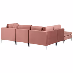 Modular Corner Sofa EVJA Velvet Pink with Ottoman 4 Seater Right Hand