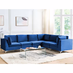 Modular Corner Sofa EVJA Velvet Navy Blue 6 Seater Left Hand