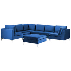 Modular Corner Sofa EVJA Velvet Navy Blue with Ottoman 6 Seater Right Hand