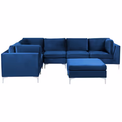 Modular Corner Sofa EVJA Velvet Navy Blue with Ottoman 6 Seater Right Hand