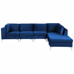 Modular Corner Sofa EVJA Velvet Navy Blue with Ottoman 5 Seater Left Hand
