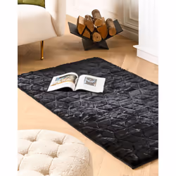 Faux Rabbit Fur Rug 80 x 150 cm Black THATTA